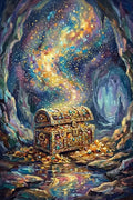Thumbnail for Diamond painting featuring an enchanted cave and a sparkling treasure chest with its gemstones.