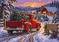 Thumbnail for Red pickup truck, Christmas tree, snowy farm paint by numbers.