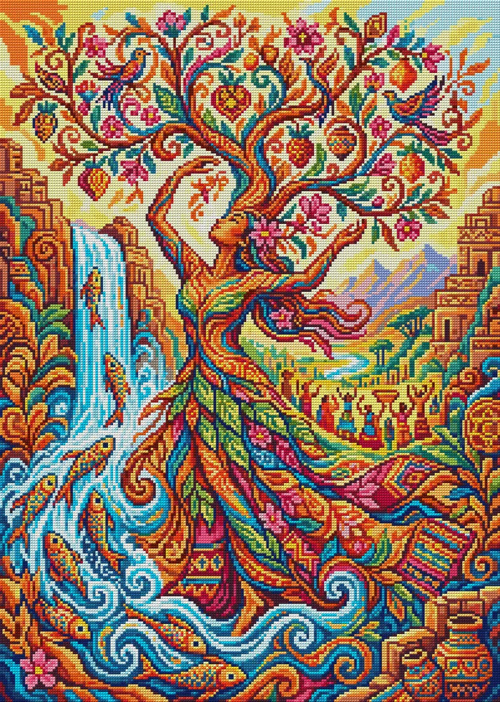 Tree of Life Goddess Fantasy, 50x70 cm diamond painting – full design preview without the close-up inset