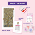 Thumbnail for Tree Of Life Stoclet Frieze 30x60cm diamond painting kit contents: adhesive canvas, color chart, tools and diamond bags