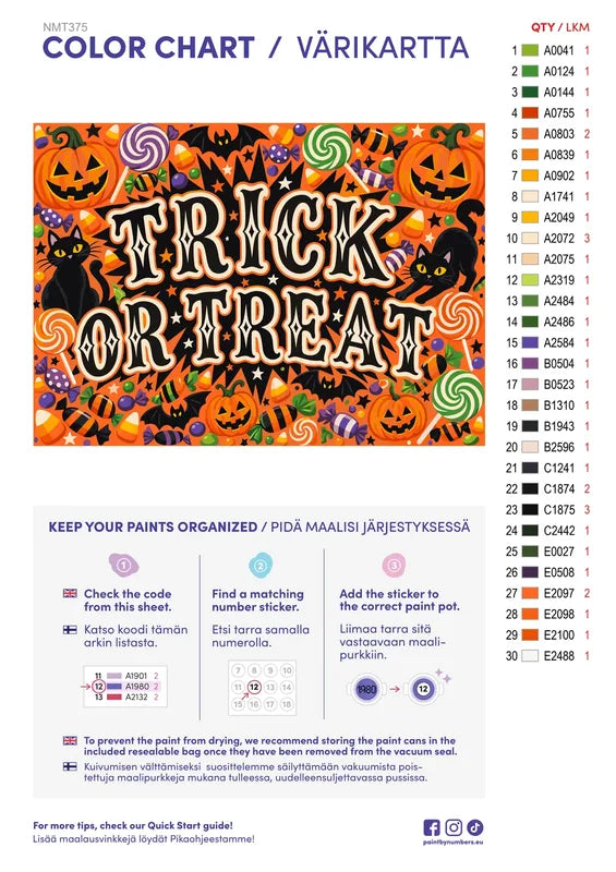 Paint color chart and instructions - Trick or Treat 70x50cm