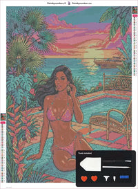 Thumbnail for Tropical Bikini diamond painting canvas 50x70cm with included tools - diamond pen, wax, sorting tray, and tweezers