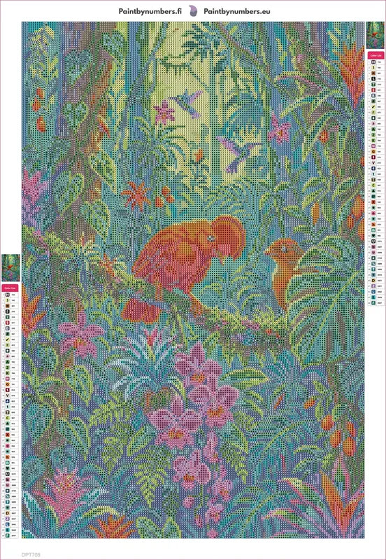 Diamond painting adhesive canvas preview - Tropical Birds in Lush Jungle