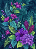 Thumbnail for Diamond Painting of tropical flowers and leaves, featuring rich purple and green tones.