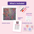 Thumbnail for What is included in the Tropical Orchids diamond painting kit - adhesive canvas, reference sheet, tools and numbered drill bags
