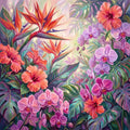 Thumbnail for Diamond Painting of tropical hibiscus and orchids among colorful leaves.