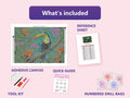 Thumbnail for What is included in the Tropical Toucan diamond painting kit - adhesive canvas, reference sheet, tools and numbered drill bags
