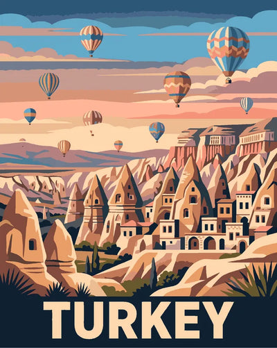 Turkey travel poster Paint By Numbers, hot air balloons and landscape