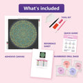 Thumbnail for Turquoise Mandala 50x50cm diamond painting kit contents: adhesive canvas, color chart, tools and diamond bags