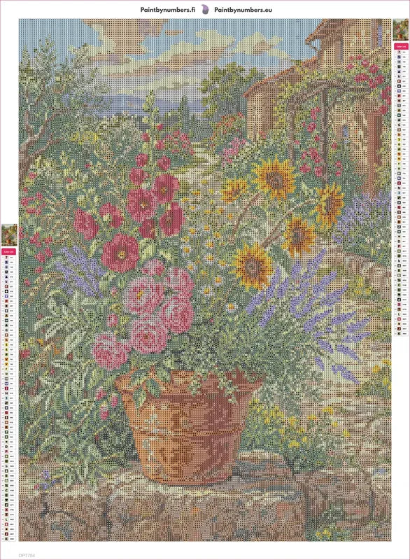 Diamond painting adhesive canvas preview - Tuscan Garden Flower Pot