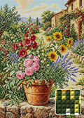 Thumbnail for Tuscan Garden Flower Pot, 50x70 cm diamond painting – finished design preview with a close-up of square drills