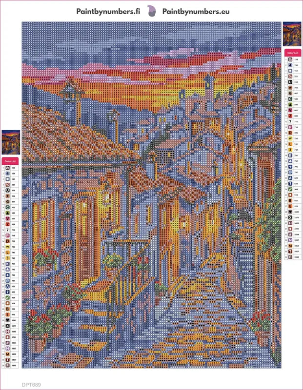 Diamond painting adhesive canvas preview - Tuscan Village at Sunset