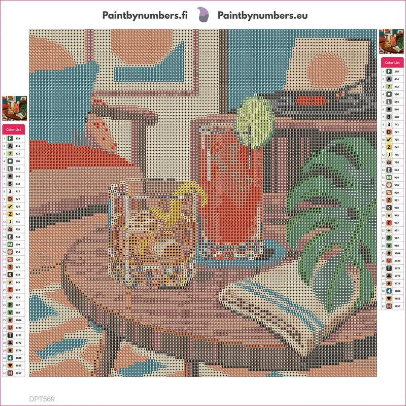 Diamond painting adhesive canvas preview - Two Cocktails and a Vinyl Evening