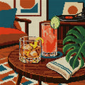 Thumbnail for Two Cocktails and a Vinyl Evening, 30x30 cm diamond painting – full design preview without the close-up inset