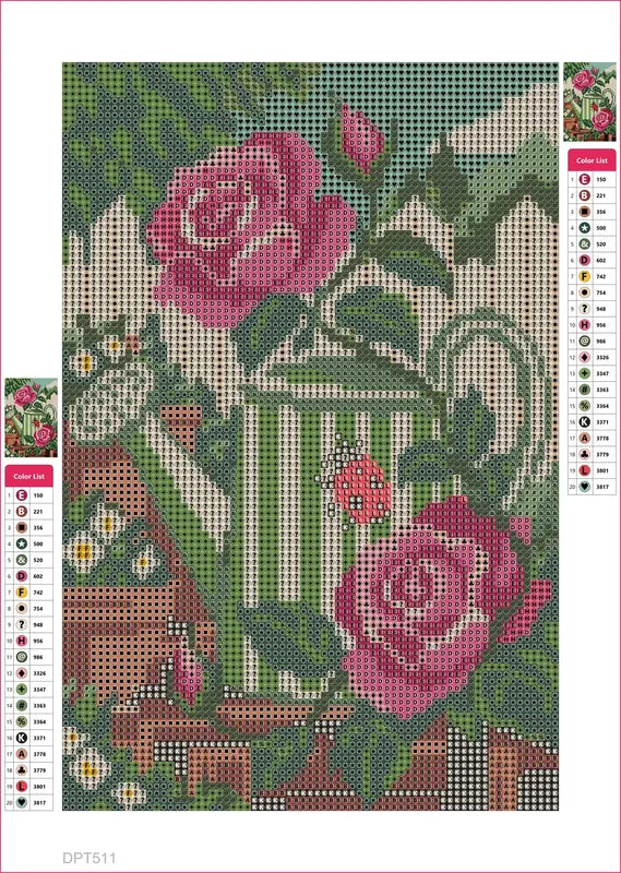 Diamond painting adhesive canvas preview - Two Roses and a Ladybird
