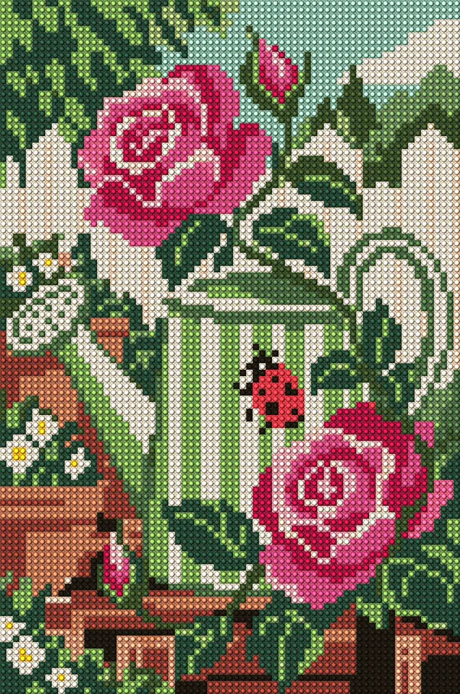 Two Roses and a Ladybird, 20x30 cm diamond painting – full design preview without the close-up inset