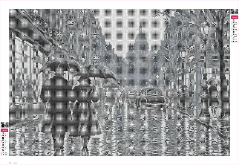 Diamond painting adhesive canvas preview - Umbrellas on a Rainy Paris Street