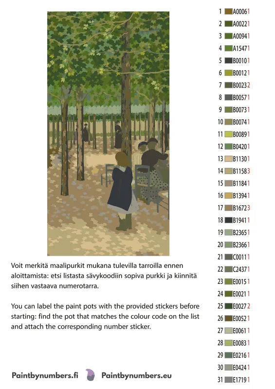 Paint color chart and instructions - Under the Trees from The Public Gardens 40x80cm