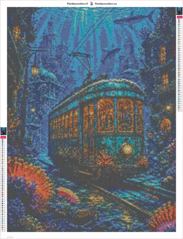 Diamond painting adhesive canvas preview - Underwater Tram