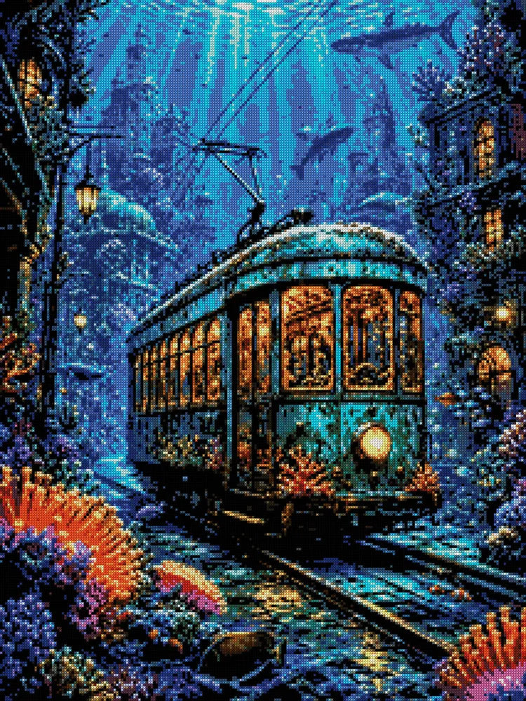 Diamond painting pattern chart - Underwater Tram