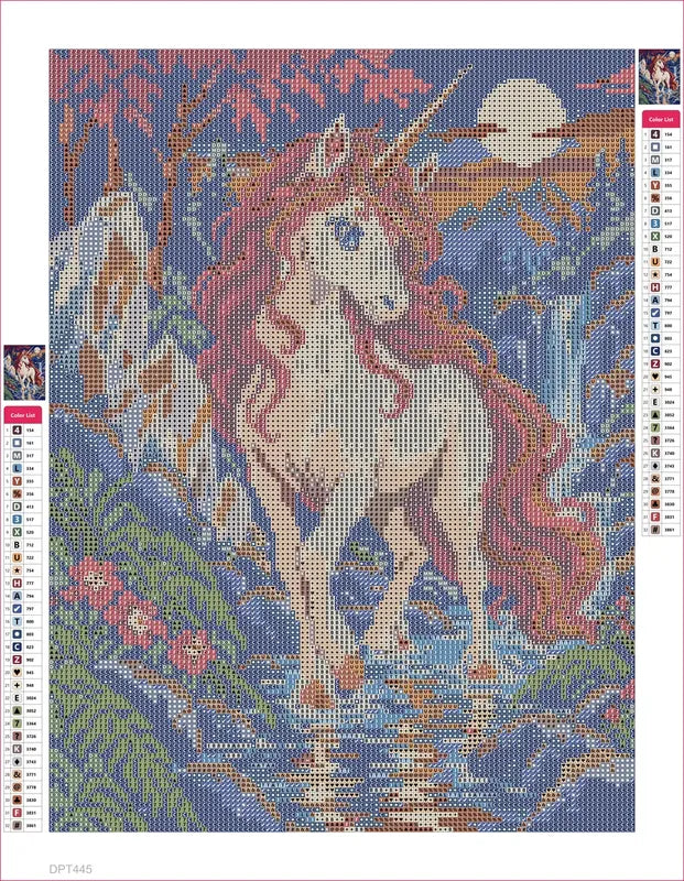Diamond painting adhesive canvas preview - Unicorn at the Crystal Ford