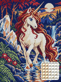 Thumbnail for Unicorn at the Crystal Ford, 30x40 cm diamond painting – finished design preview with a close-up of square drills
