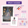 Thumbnail for Unicorn in Lantern Light 40x60cm diamond painting kit contents: adhesive canvas, color chart, tools and diamond bags