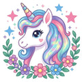 Thumbnail for Diamond Painting of a unicorn with rainbow mane, pastel flowers, and stars.