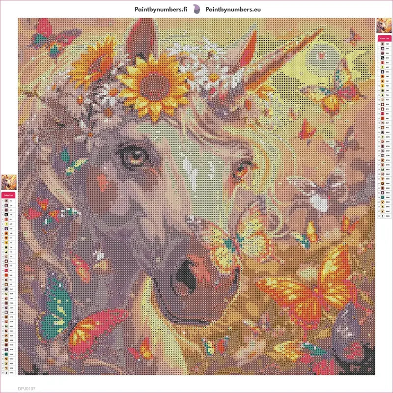 Unicorn with Butterflies diamond painting adhesive canvas 50x50cm