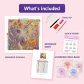 Thumbnail for Unicorn with Butterflies 50x50cm diamond painting kit contents: adhesive canvas, color chart, tools and diamond bags
