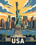 Thumbnail for United States travel poster Paint By Numbers, New York and the Statue of Liberty