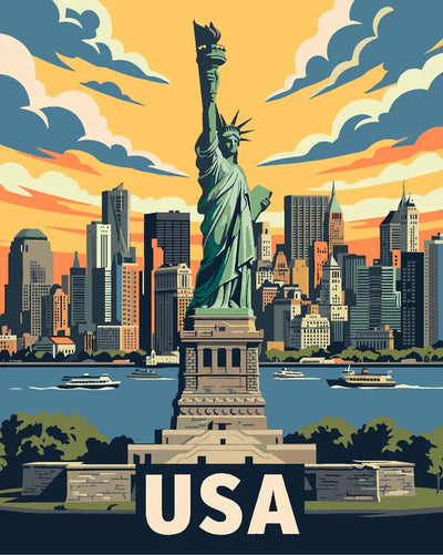 United States travel poster Paint By Numbers, New York and the Statue of Liberty