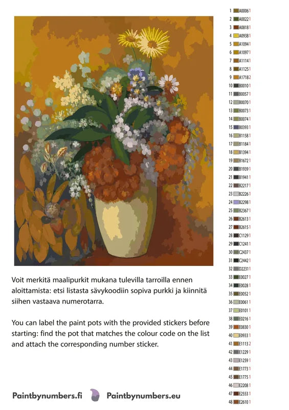 Paint color chart and instructions - Vase of Flowers 40x50cm