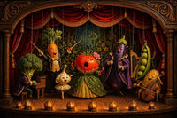 Thumbnail for Diamond Painting of a vegetable orchestra performing on an opera stage with red curtains.