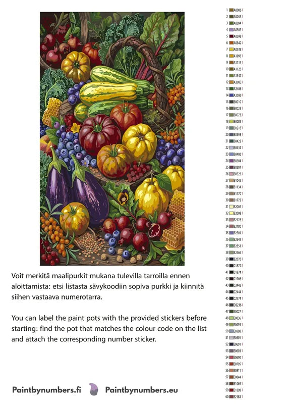 Color chart and instructions - Vegetables and Fruit Basket 40x70cm