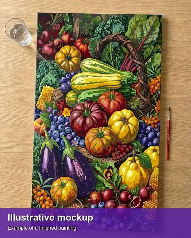 Illustration of the completed paint by numbers - Vegetables and Fruit Basket 40x70cm