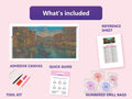 Thumbnail for Venetian Canal View 120x60cm diamond painting kit contents: adhesive canvas, color chart, tools, and diamond bags