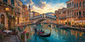 Thumbnail for Diamond painting of a Venetian canal, the Rialto Bridge, and gondolas in the evening light.