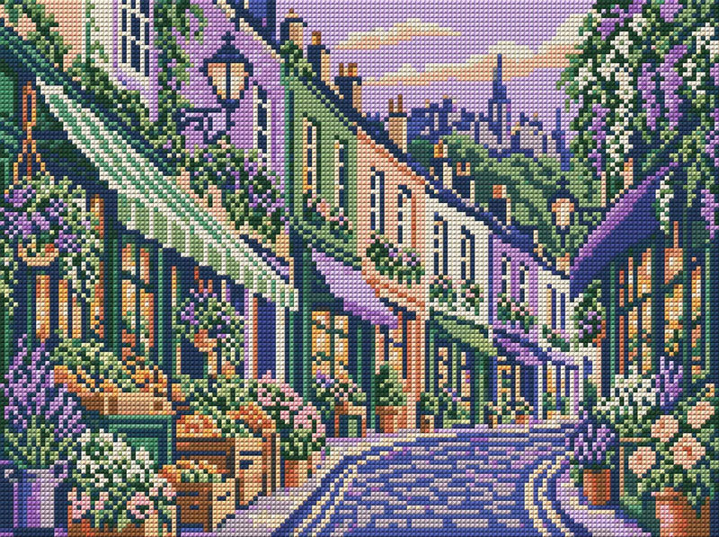 Victoria Street Market Morning, 40x30 cm diamond painting – full design preview without the close-up inset
