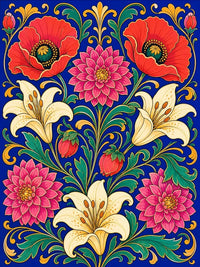 Thumbnail for Diamond Painting featuring baroque-style bouquet with red poppies, lilies, and dahlias.