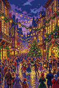 Thumbnail for Victorian Christmas Street Festival, 40x60 cm diamond painting – full design preview without the close-up inset