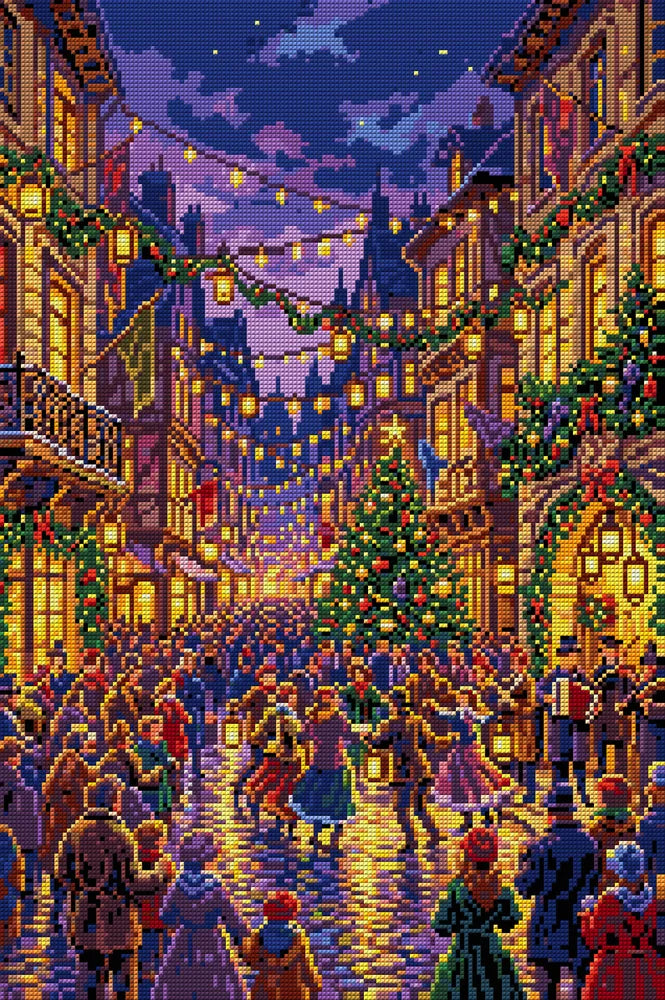 Victorian Christmas Street Festival, 40x60 cm diamond painting – full design preview without the close-up inset