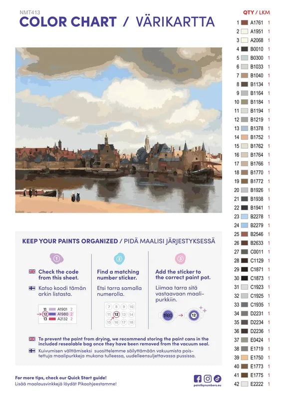 Paint color chart and instructions - View of Delft 50x40cm