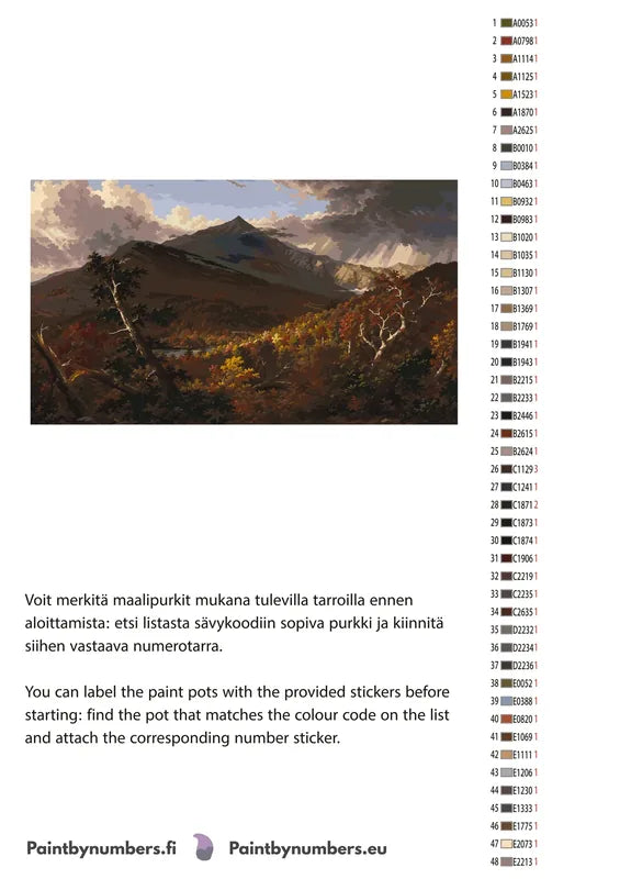 Paint color chart and instructions - View of Schroon Mountain Essex County New York After a Storm 70x40cm