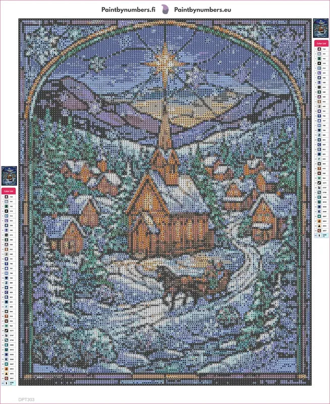Diamond painting adhesive canvas preview - Village Winter Night