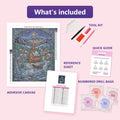 Thumbnail for What is included in the Village Winter Night diamond painting kit - adhesive canvas, reference sheet, tools and numbered drill bags