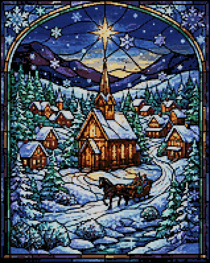 Diamond painting pattern chart - Village Winter Night