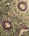Thumbnail for Vintage floral pattern Paint By Numbers. Decorative flowers, leaves, and berries in beige-green tones.
