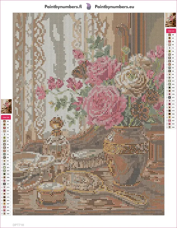 Diamond painting adhesive canvas preview - Vintage Vanity Floral Still Life