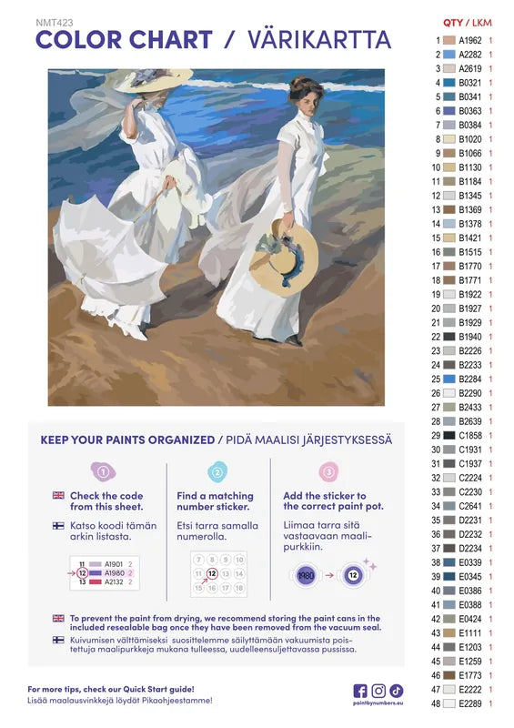 Paint color chart and instructions - Walk on the Beach 50x50cm